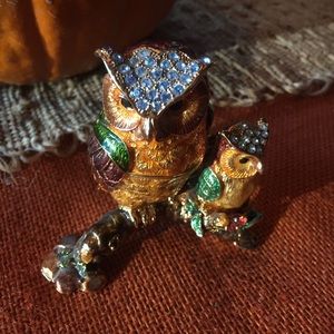 Exquisitely Jeweled Mother & Baby Owl Trinket Box
